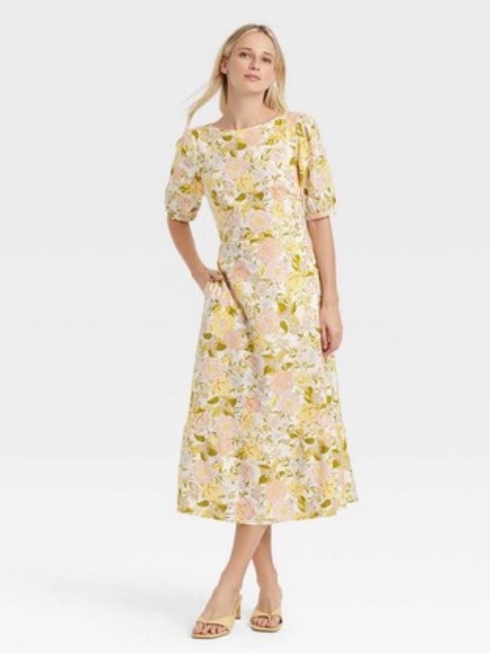 Who What Wear Pale Yellow Linen Blend Open Back Midi Dress Size Medium - Picture 3 of 14